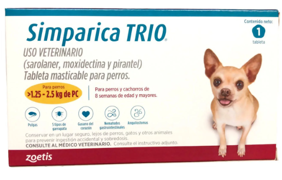 Antiparasitario Interno Y Externo Para Perro Simparica Trio (1,25-2,5kg)