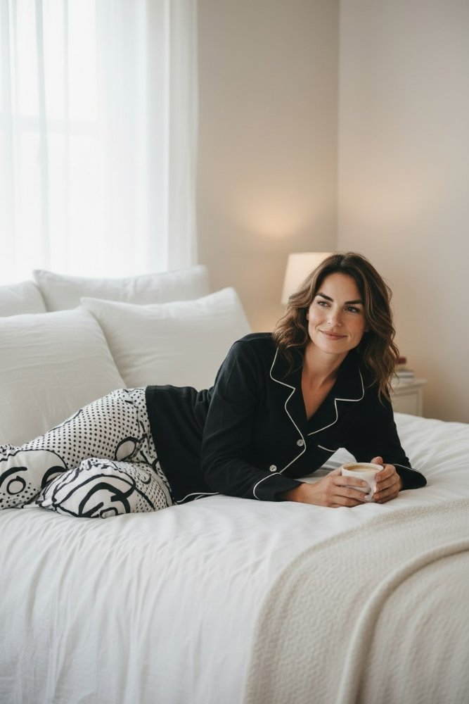 Pijama Mujer negro y blanco manga larga TXL