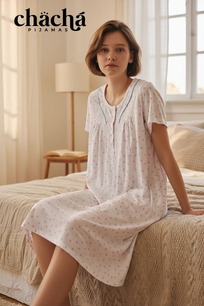 Bata Mujer de dormir blanca con flores TS