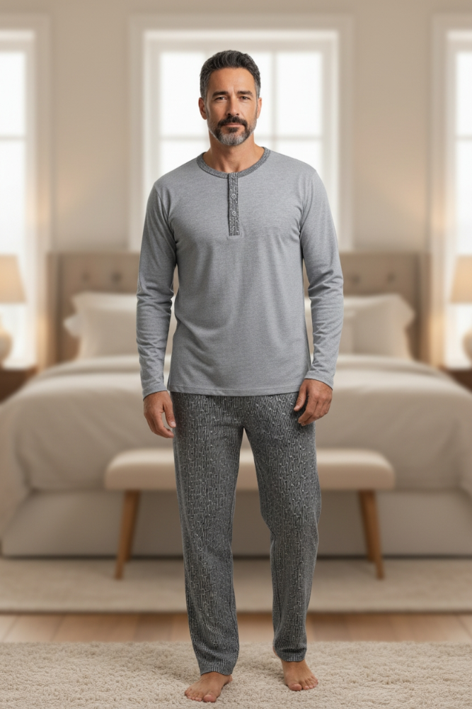 Pijama Hombre gris pantalón estampado manga corta TS