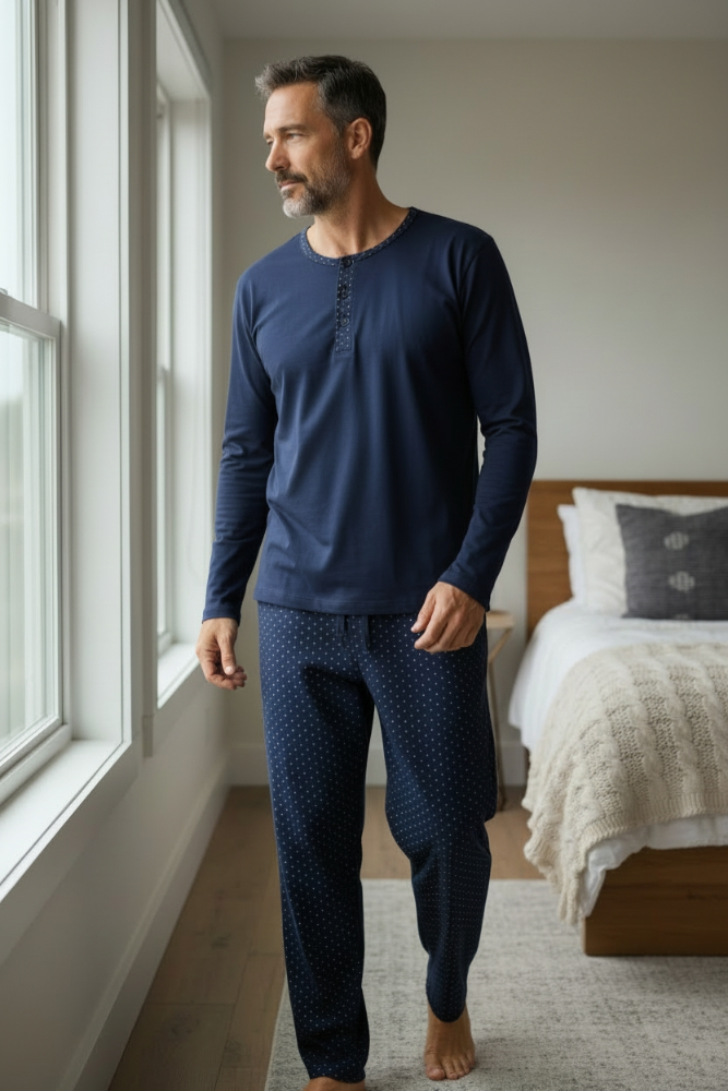 Pijama Hombre azul pantalón estampado manga larga TM