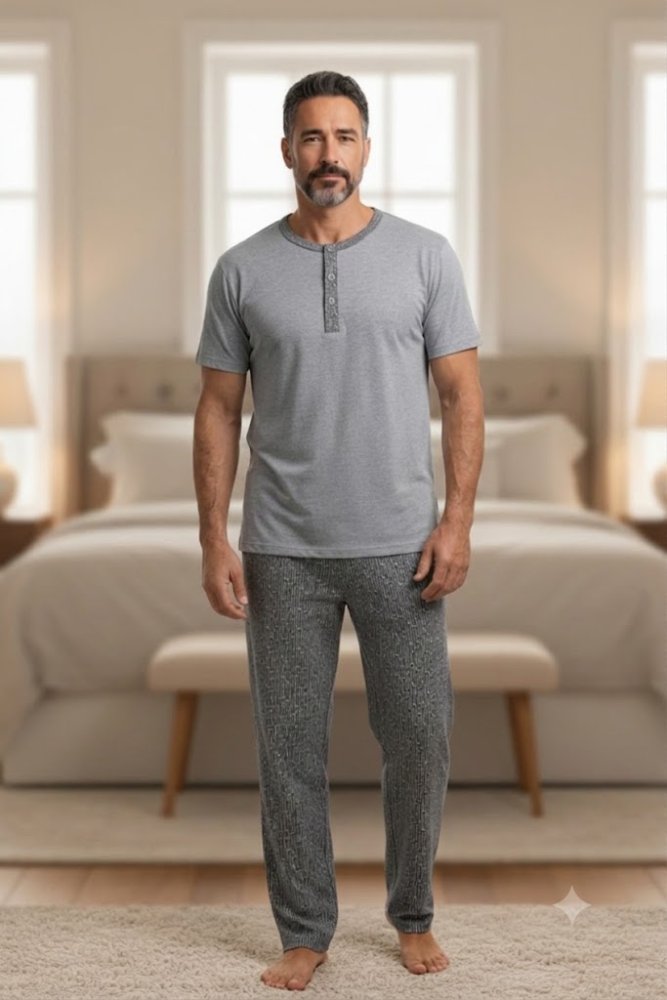 Pijama Hombre gris pantalón estampado manga corta TS