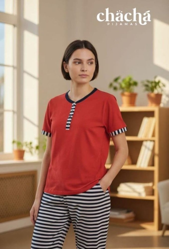 Pijama Mujer marinera roja manga corta TS TXL