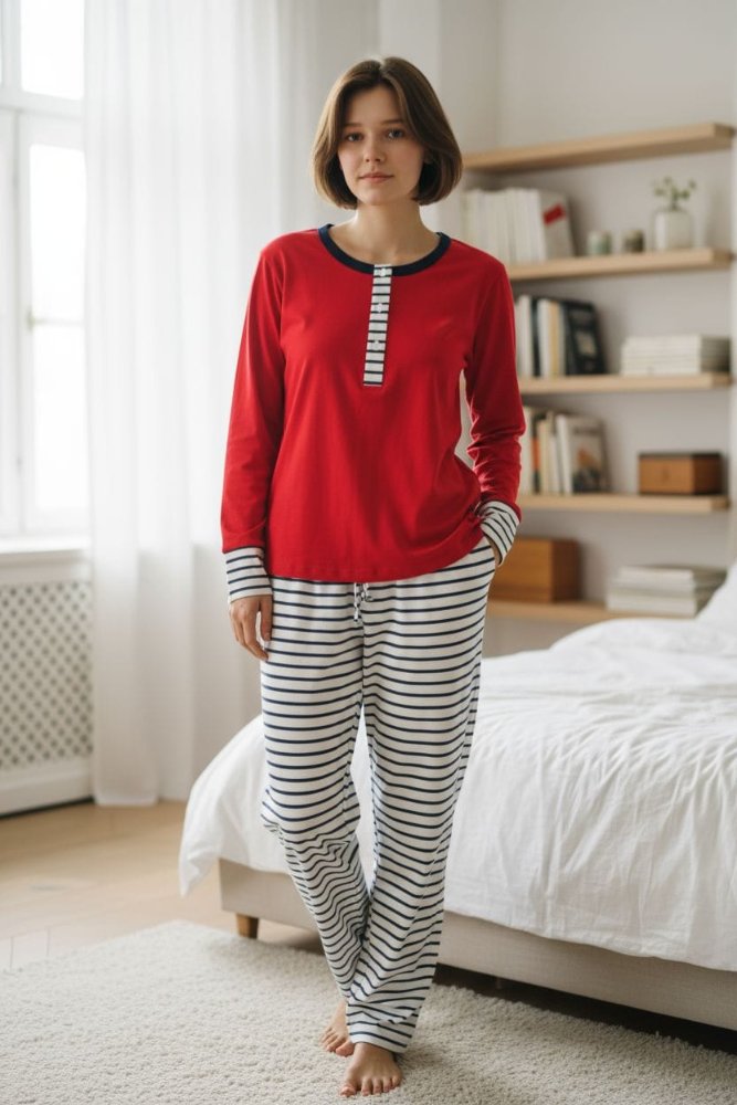 Pijama Mujer marinera roja manga larga TS