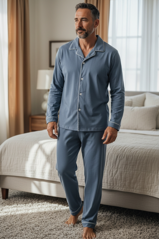 Pijama Hombre acero manga larga con botones TL TS