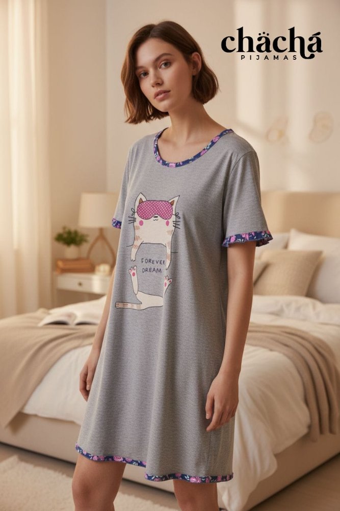 Bata Mujer de dormir gato TM