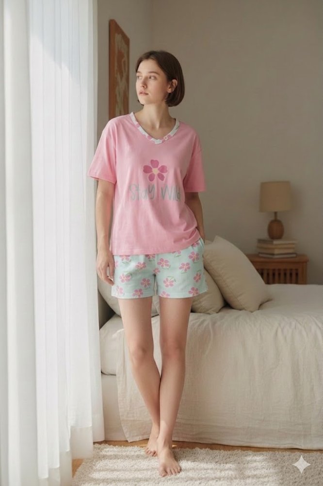 Pijama Mujer short rosada con flor TM TXL