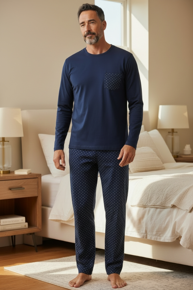 Pijama Hombre azul pantalón estampado manga larga TS
