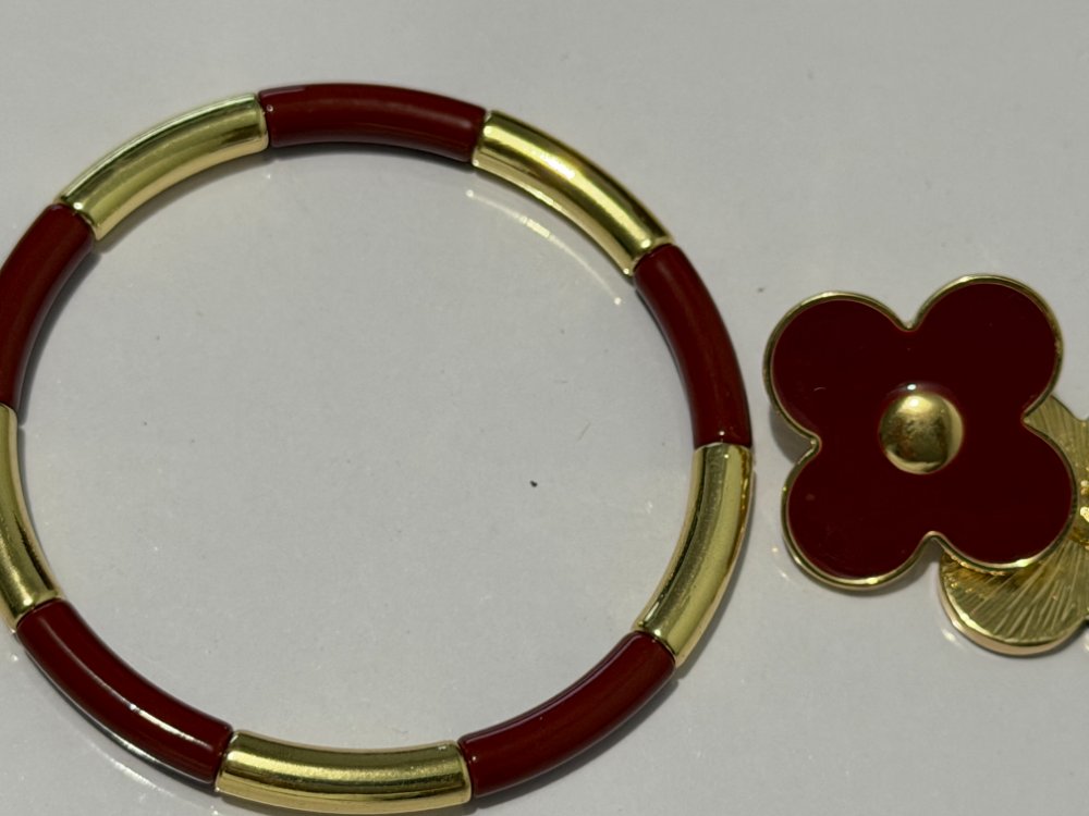 Altezza Set Pulsera/Aretes flor Vinotinto cod017