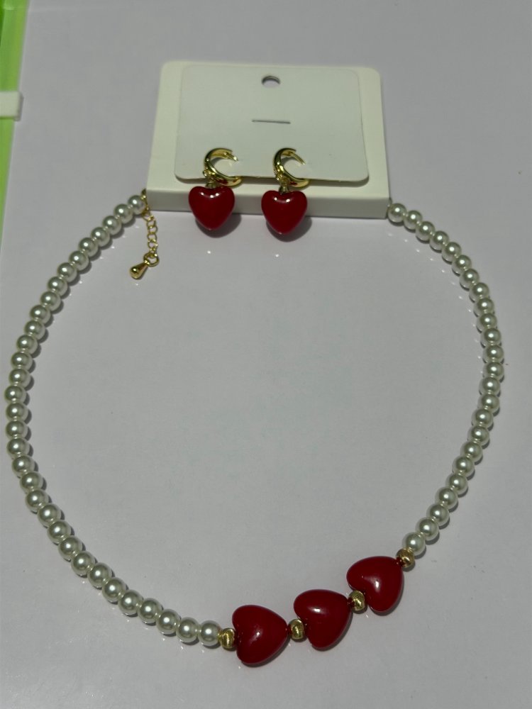 Altezza Set Collar y aretes cora Rojo cod060
