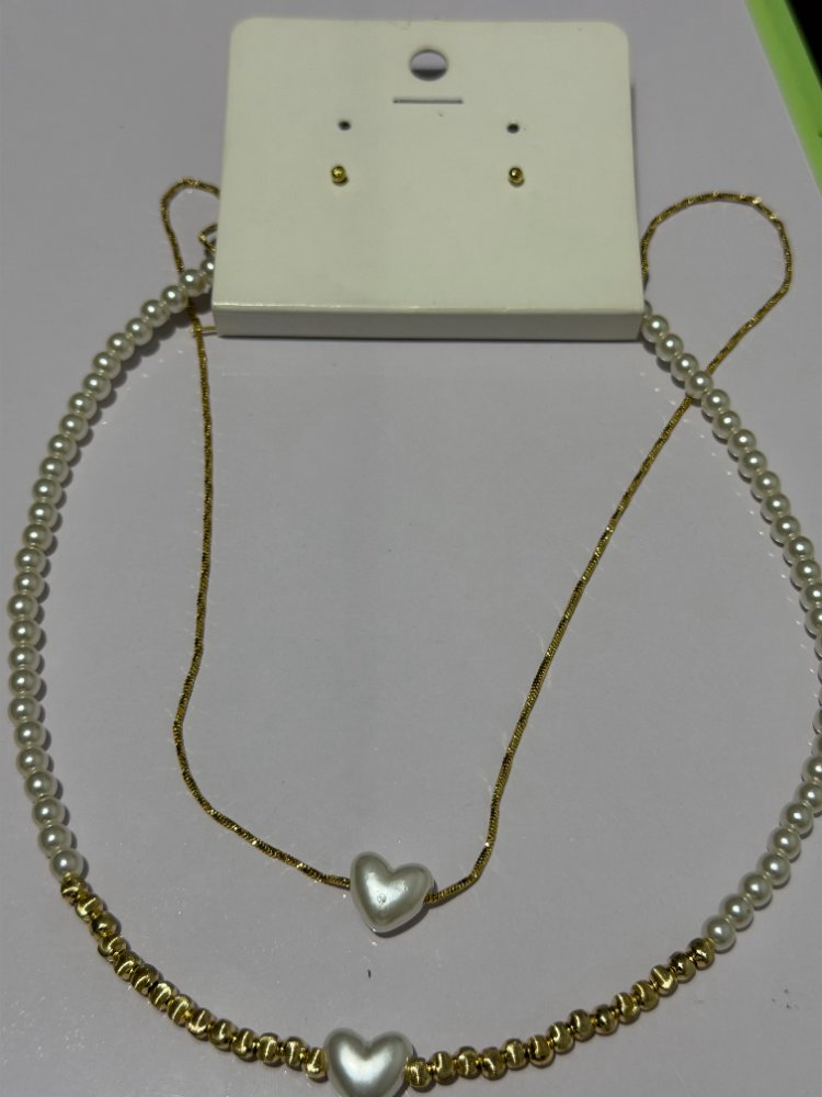 Altezza Set Collar doble perla corazon cod034