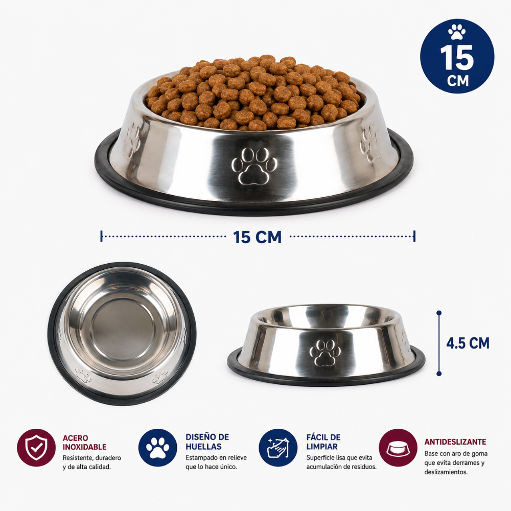 Comedero Acero inoxidable Huellas 15 cm