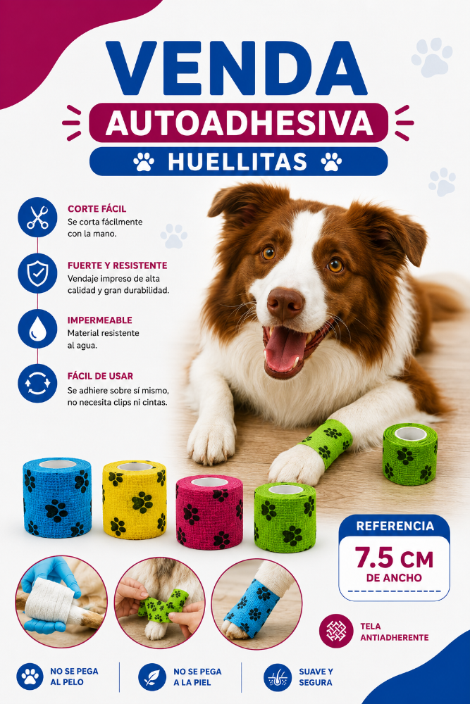 Venda Autoadhesiva Huellitas 7.5 cm