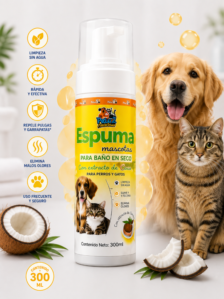 Espuma Baño en Seco Pelu2 Mascotas