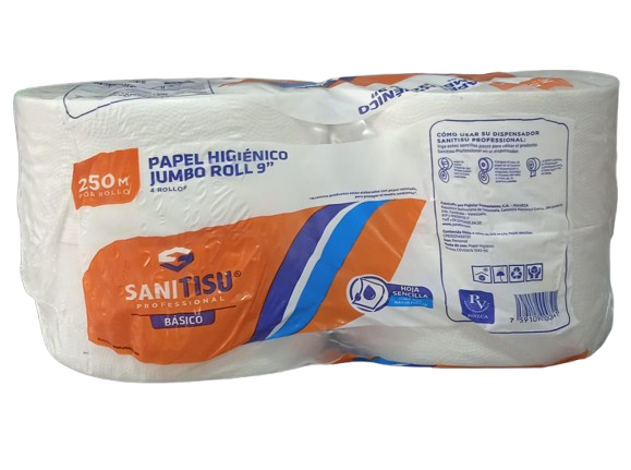 PAPEL HIGIÉNICO MARCA SANITISU JUMBO ROLL 9" X4
