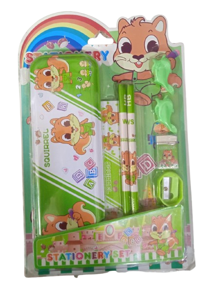 KIT DE ESTUDIO PARA NIÑO CON CARTUCHERA METALIZADA MARCA STATIONERY SET