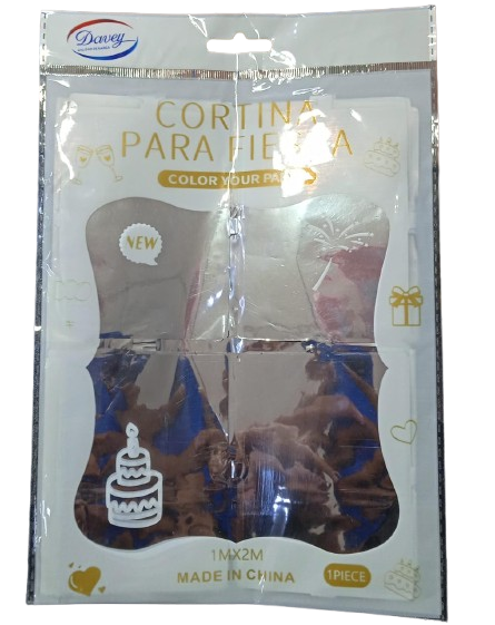 CORTINA PARA FIESTAS COLOR PLATEADO DE 1M X2M MARCA DAVEY