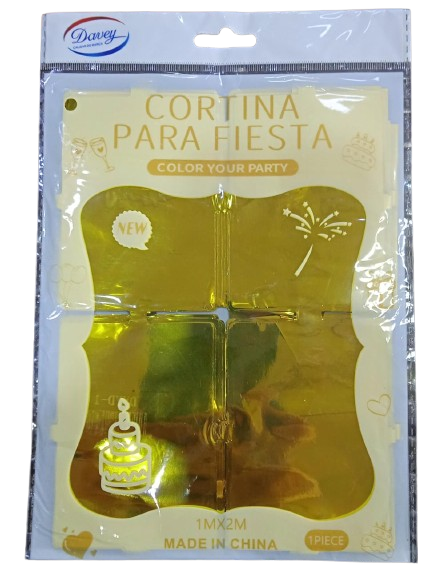 CORTINA PARA FIESTAS COLOR DORADO DE 1M X2M MARCA DAVEY