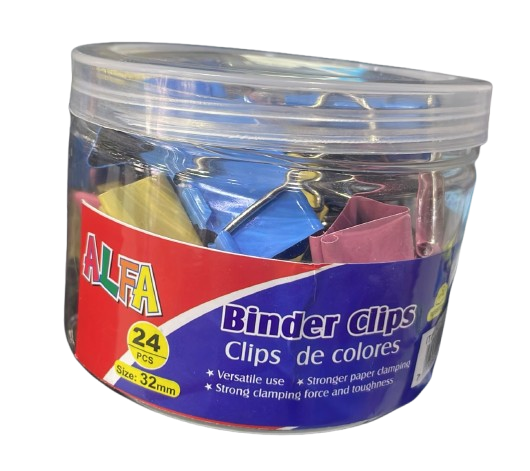 CLIPS DE COLORES TIPO BINDER ALFA 32MM CAJA