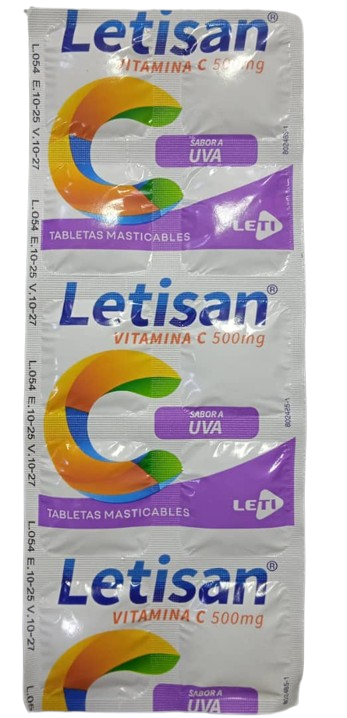 VITAMINA C 500MG MARCA LETISAN SABOR UVA X UNIDAD