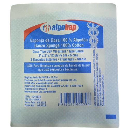 ESPONJA DE GASA TIPO 2X2 MARCA ALGOBAP
