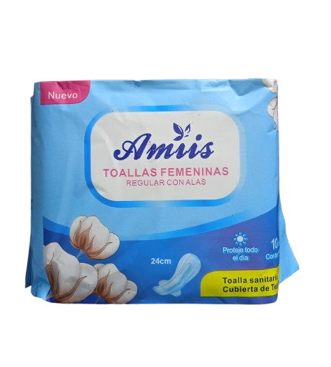 TOALLA FEMENINAS REGULAR CON ALAS MARCA AMIIS X 10
