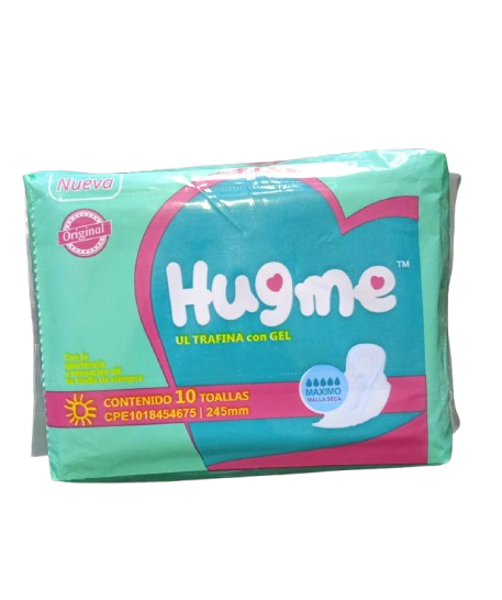 TOALLAS SANITARIAS ULTRAFINA CON GEL MARCA HUGME X10