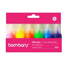 GOMA ESCARCHADAS NEON ADVENTURE BAMBARY 6 INTENSE COLORS 20ML 4X6