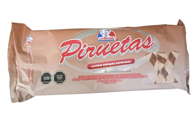 PIRUETAS BARQUILLAS RELLENAS SABOR CHOCOLATE Y ABELLANA LE BISCUIT 200G