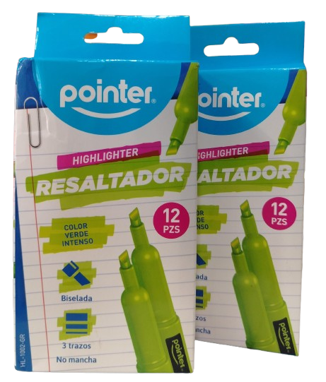 MARCADOR RESALTADOR  VERDE INTENSO POINTER 3 TRAZOS