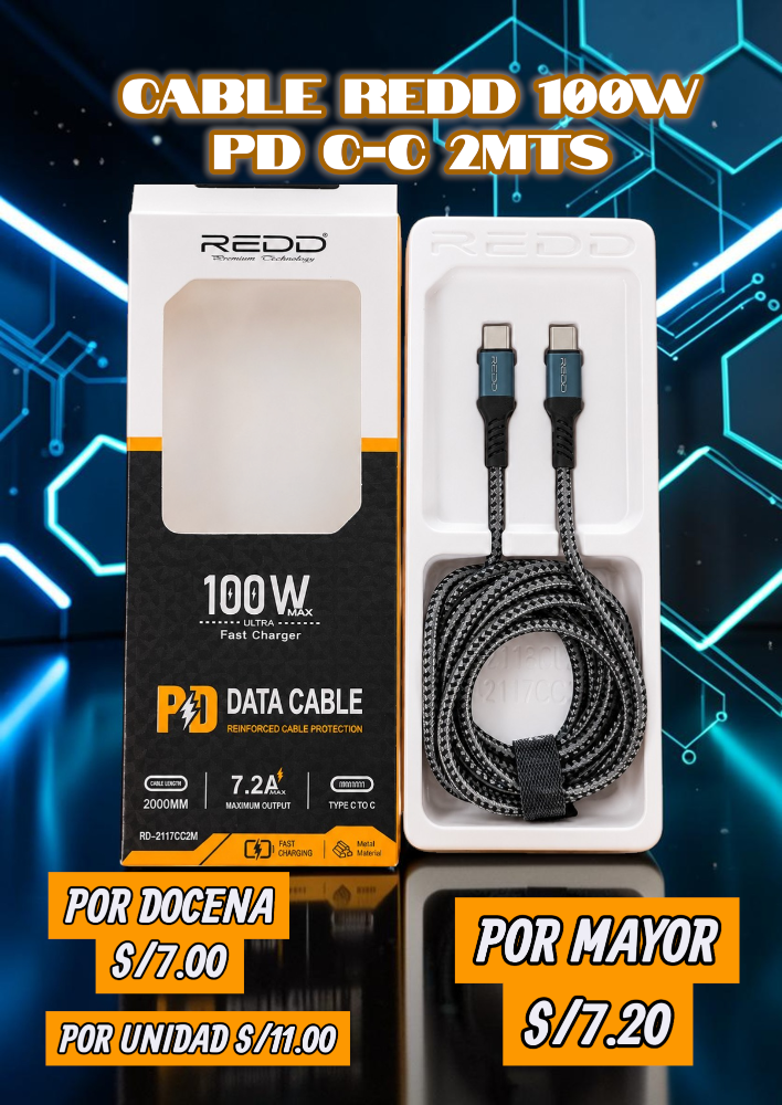 CABLE REDD 100W PD C-C 2MTS RD-2117CC2M