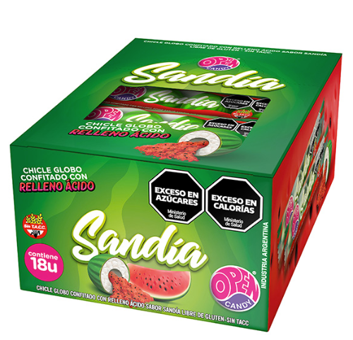 CHICLE OPEN CANDY SANDIA FLOW 4u 18 TIRAS 324g