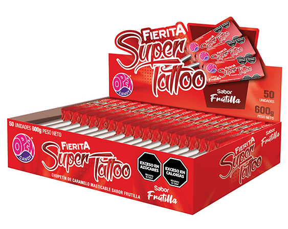 CHUPETIN MASTICABLE FIERITA SUPER TATOO FRUTILLA 50u 12g