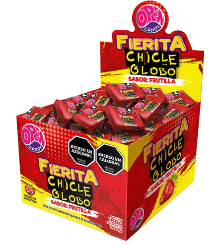 CHICLE FIERITA OPEN CANDY FRUTILLA 100u 3g