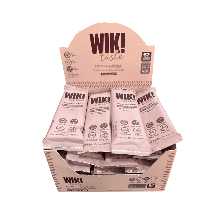 Display x 20 Unid Barritas WIK! baja en calorias SIn Gluten x 20g neto.