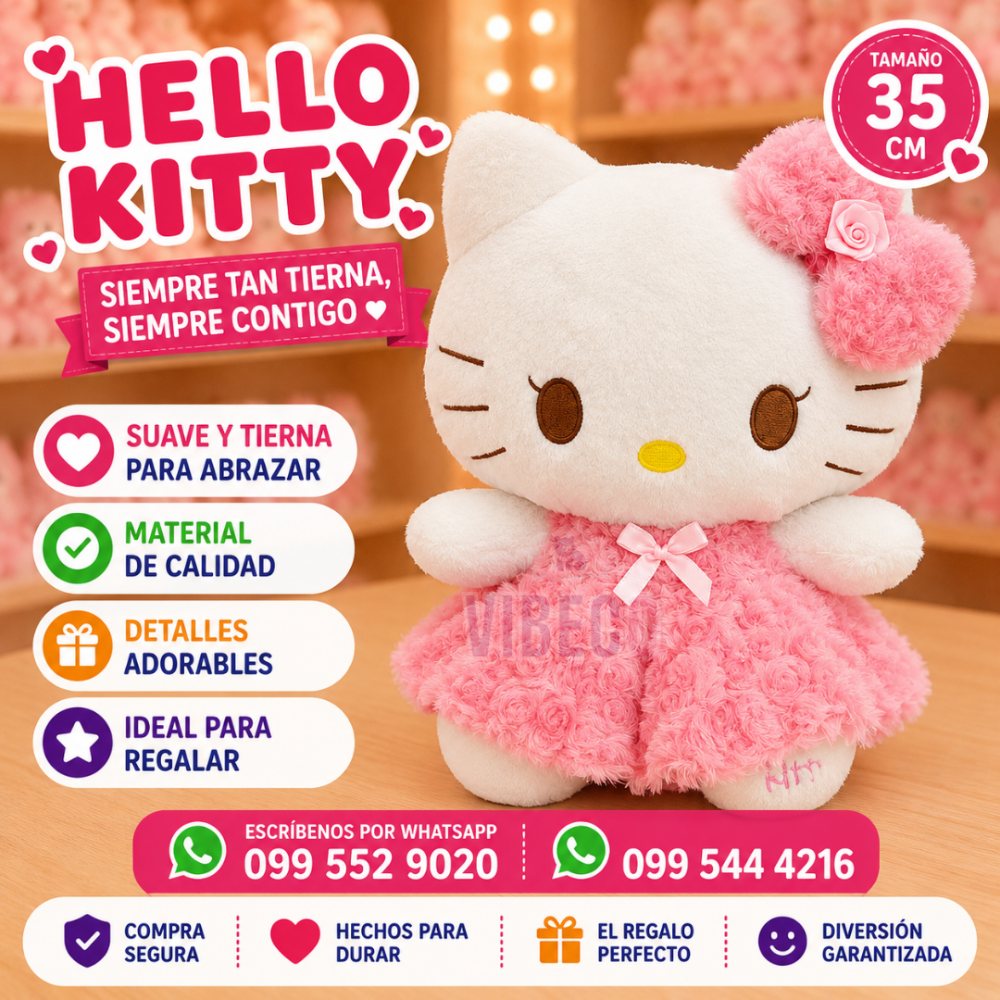 Hello Kitty 35cm flores carmesi