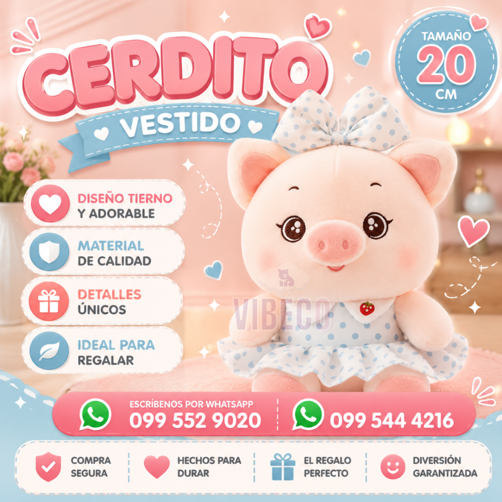 Cerdito Vestido Azul 20cm