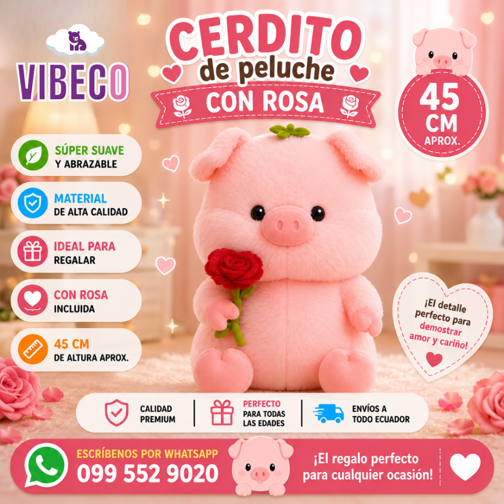 Cerdito con rosa 45cm