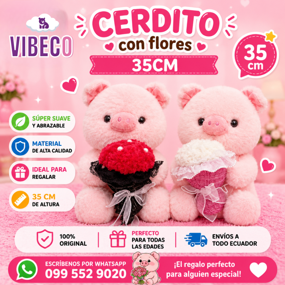 Cerdito con flores 35cm