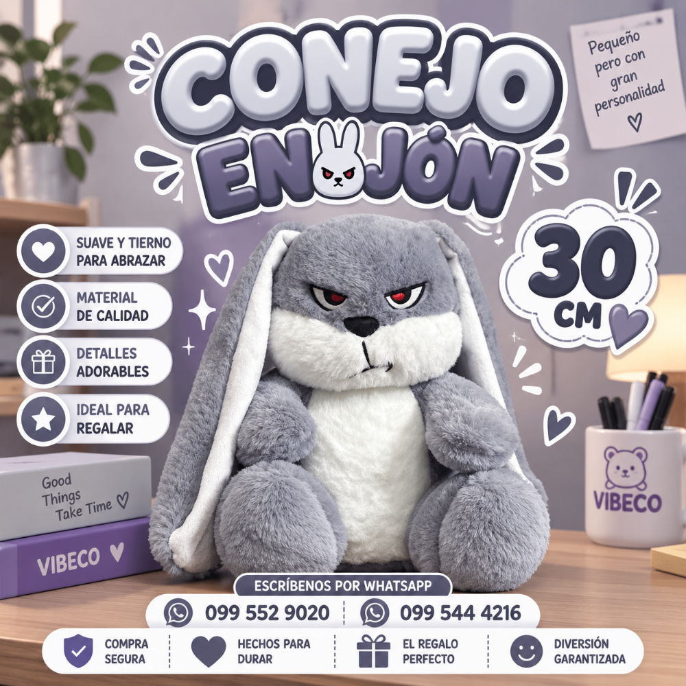 Conejo Enojón 30cm gris