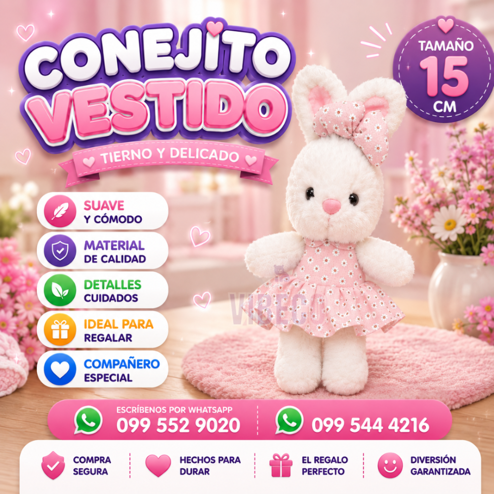 Conejo vestido rosa 15cm