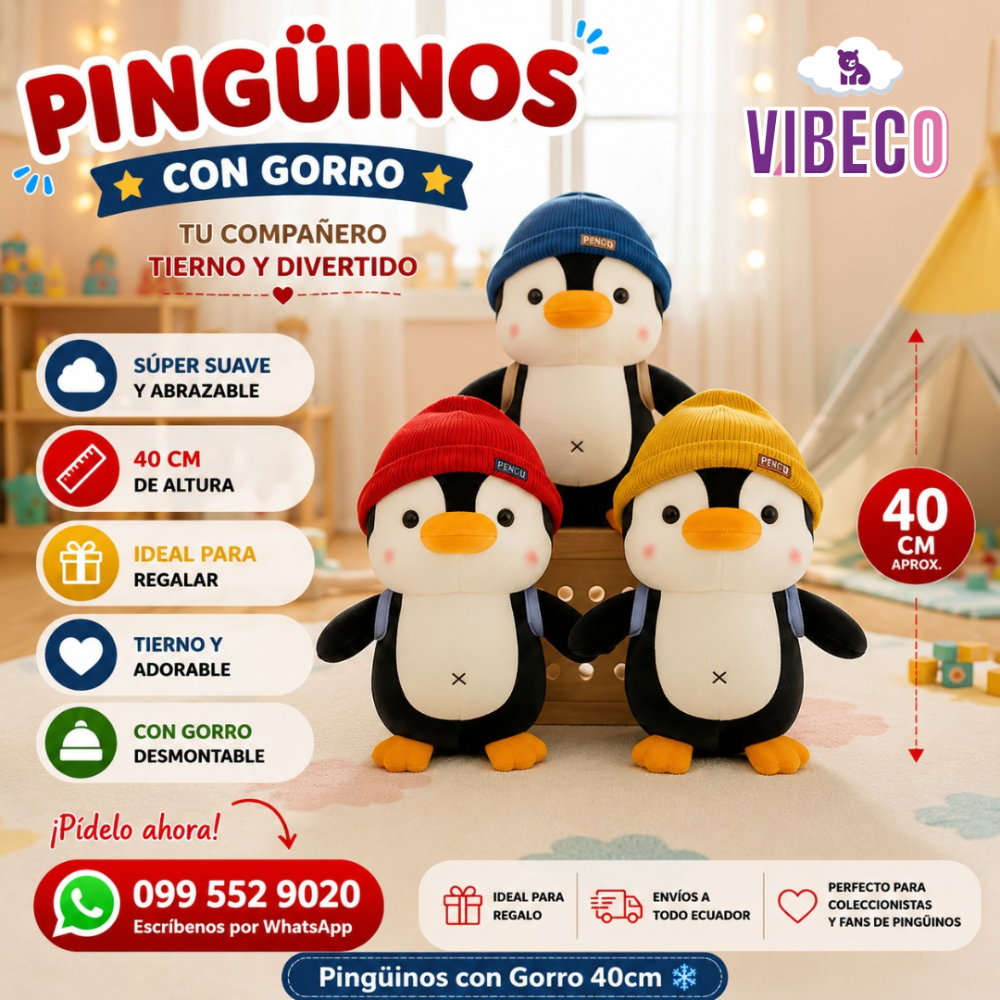 Pinguino con gorro 40cm
