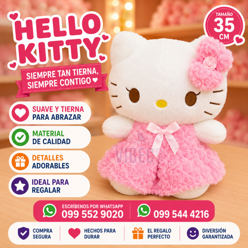 Hello Kitty 35cm flores rosa