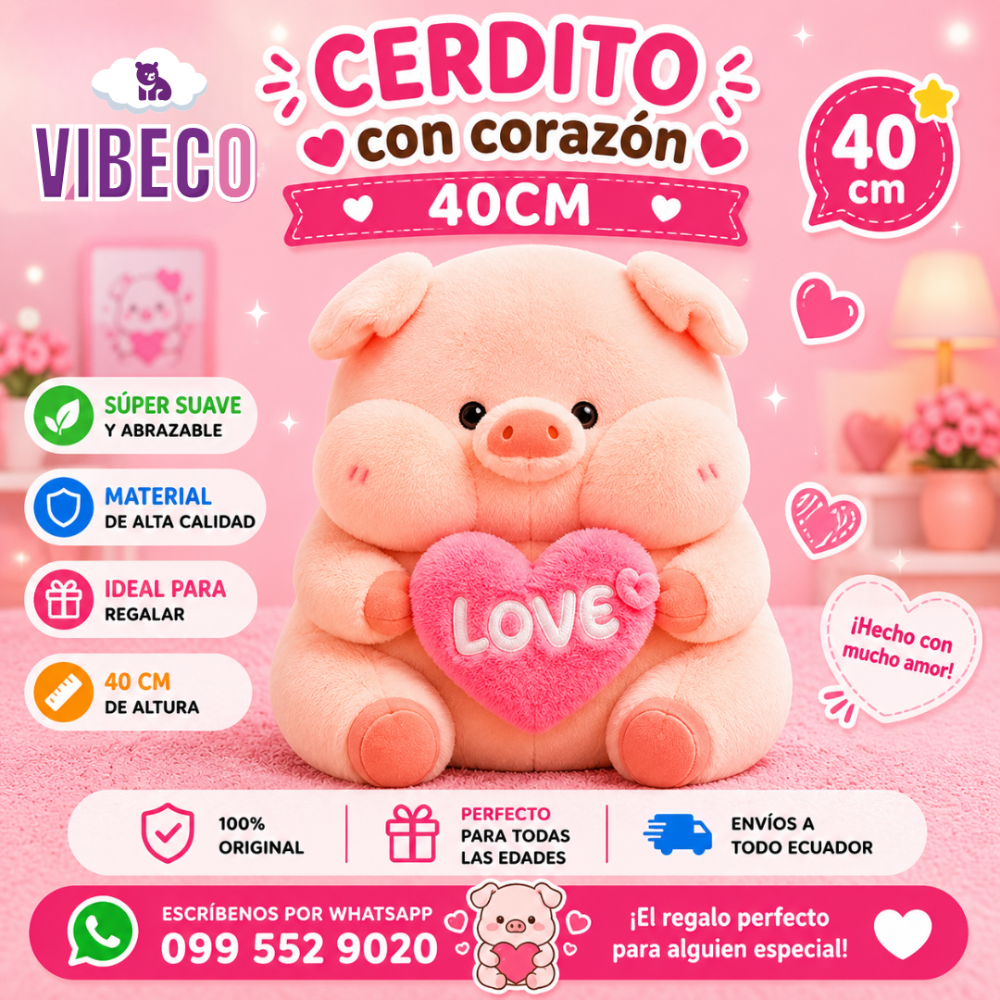 Cerdito Con Corazón 40cm