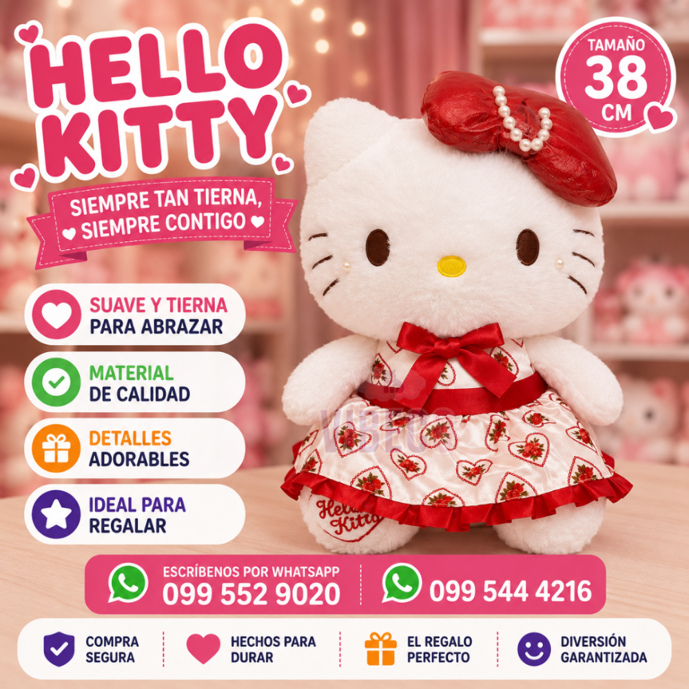 Hello Kitty Vestido Rosas (Rojo) 38cm