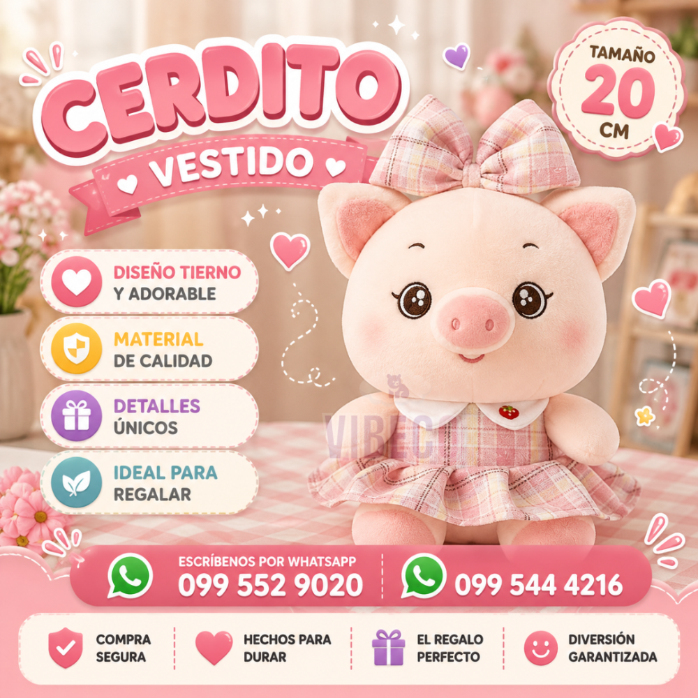 Cerdito Vestido rosa 20cm