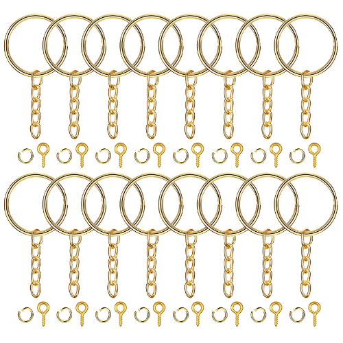 Argollas doradas para llaveros argolla y mini tornillos de 1cm. Contiene 5 Unidades