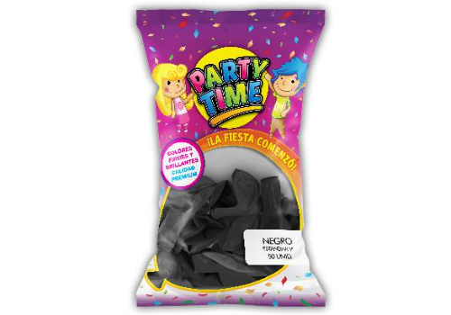 Party Time - Globos Negro 9" x50 unidades