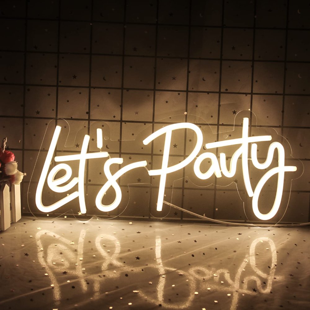 Cartel Neón Let's Party Luz Cálida USB 40 x 18 cm
