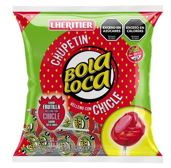 Chupetin con Chicle Bola Loca Frutilla Lheritier